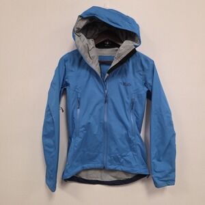 Rab Womens Downpour Plus 2.0 Jacket Size XS Blue Waterproof Outdoor Hiking Zip